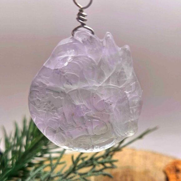 Nature Purple Fluorite Hand Carved Nine Tails Fox Pendant Necklace - Picture 7 of 10